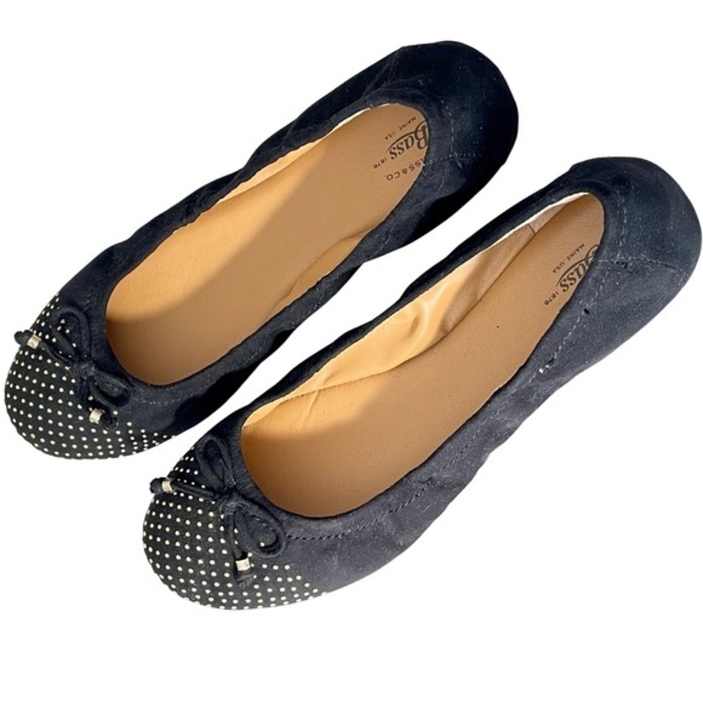 Bass Lexi Gold Tone Studded Black Slip on Ballet Flats Sz 8.5M